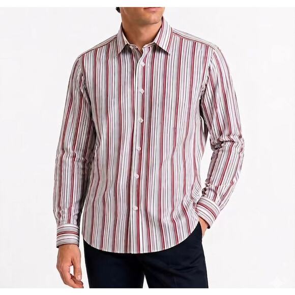 Hermès Other - Vintage Hermès Red & Gray Striped Cotton Designer Dress Shirt Size 16/41 (L)